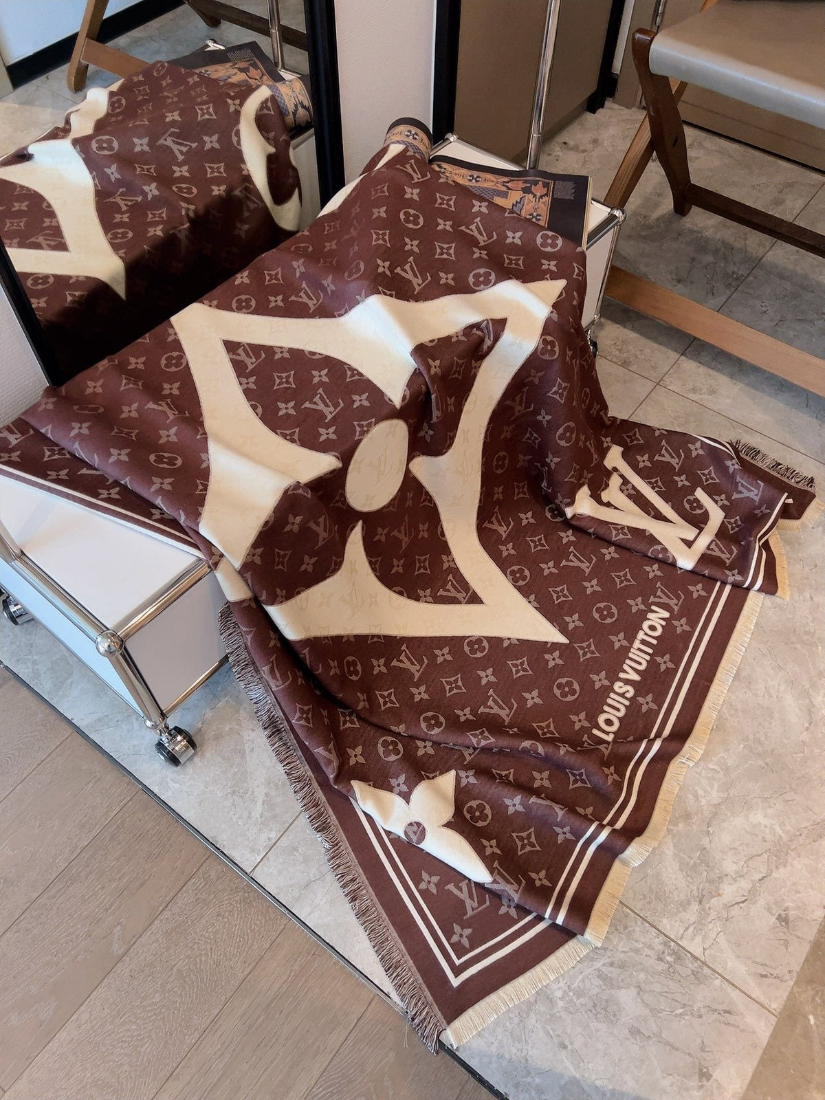Louis Vuitton Monogram Fringe Square Scarf — front