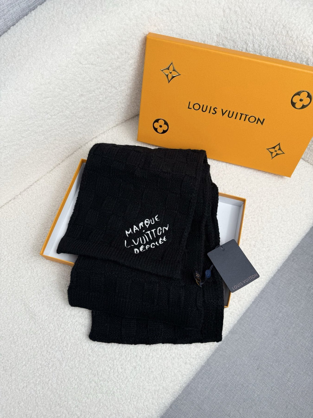 Louis Vuitton Black Knit Scarf — front