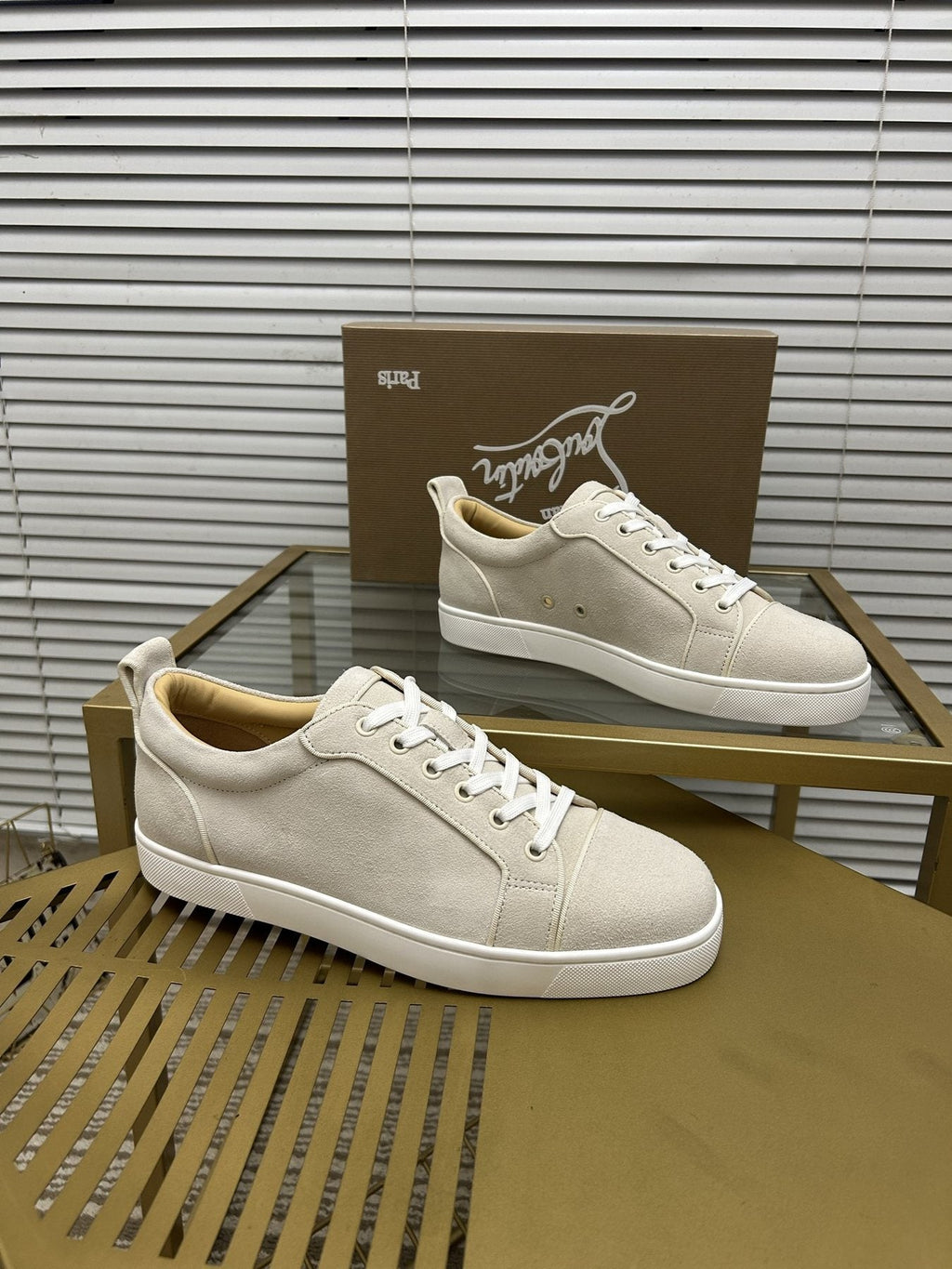 Christian Louboutin Light Beige Low-Top Sneakers — front