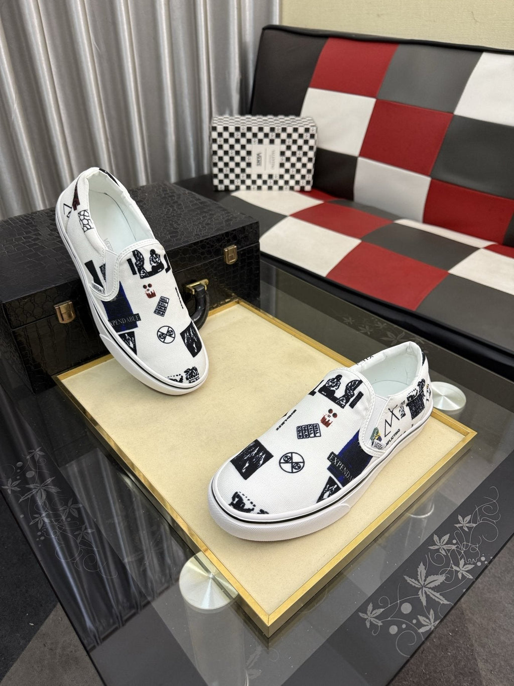 White Graphic Print Slip-On Shoes — side