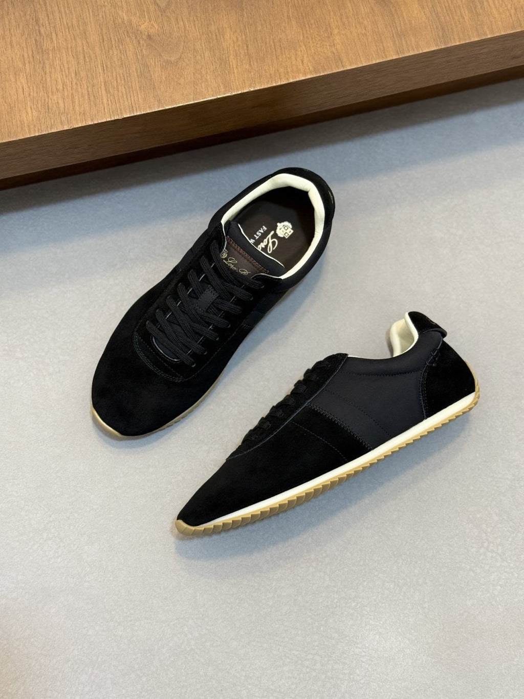 Loro Piana Black Suede Low-Top Sneakers — front