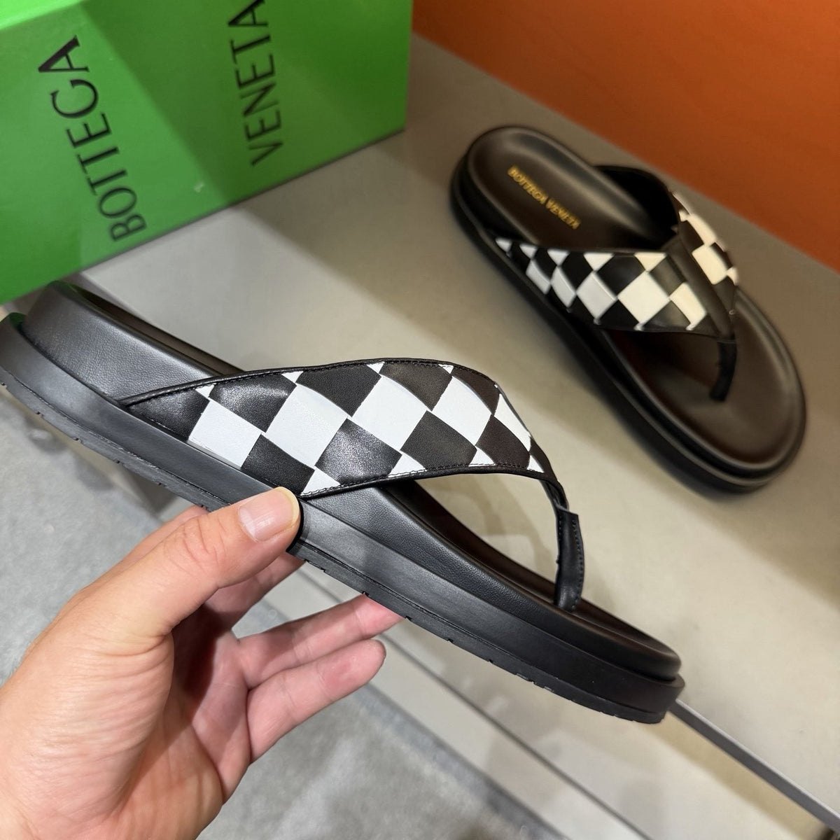 Bottega Veneta Woven Thong Sandals — model