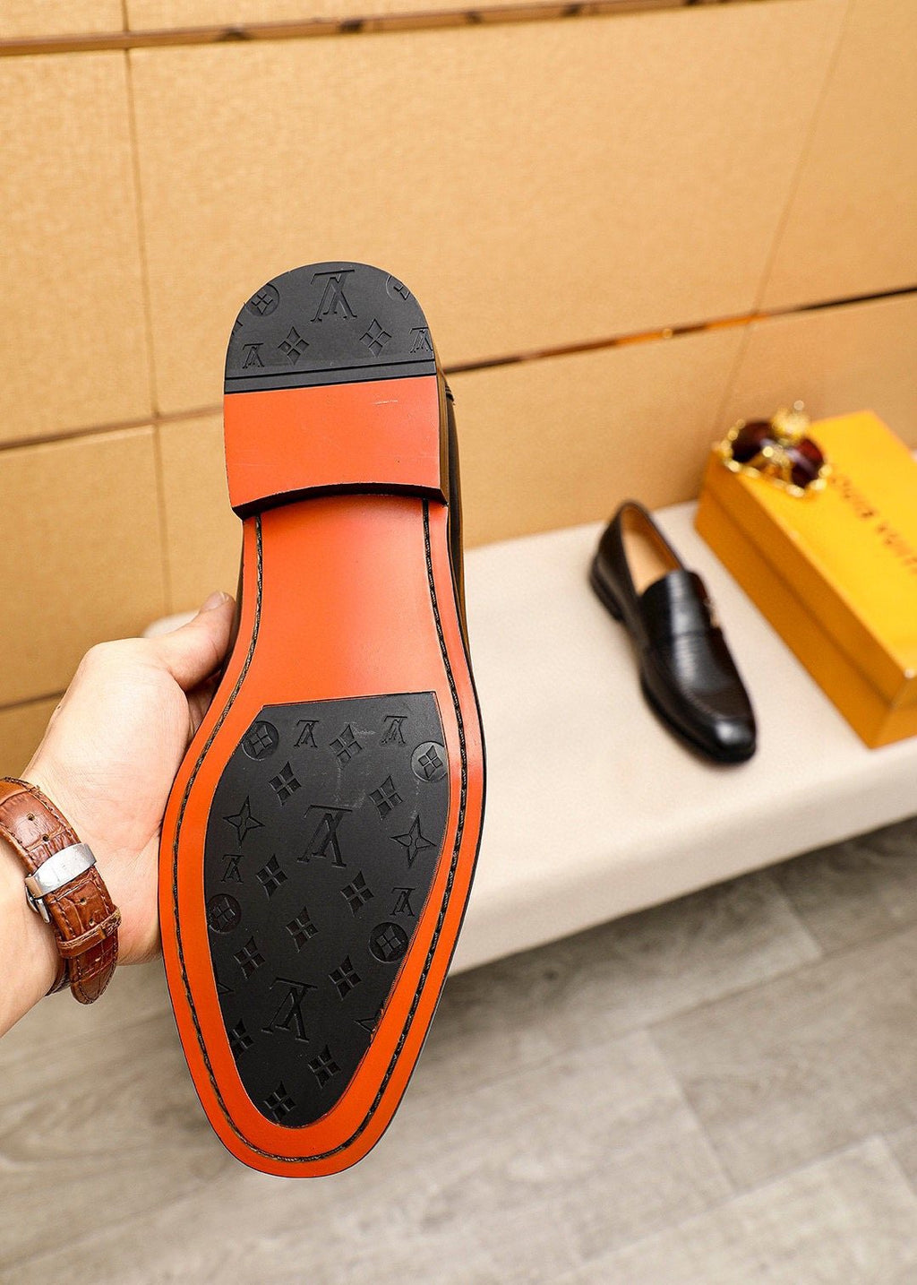 Louis Vuitton Black Textured Loafers — detail