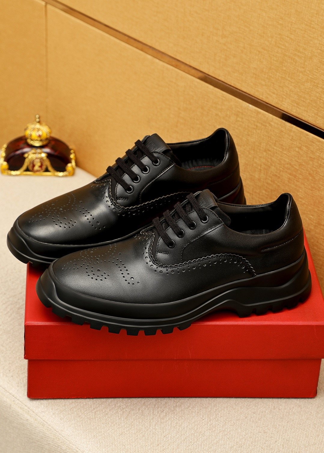Ferragamo Black Perforated Lace-Up Shoes — model