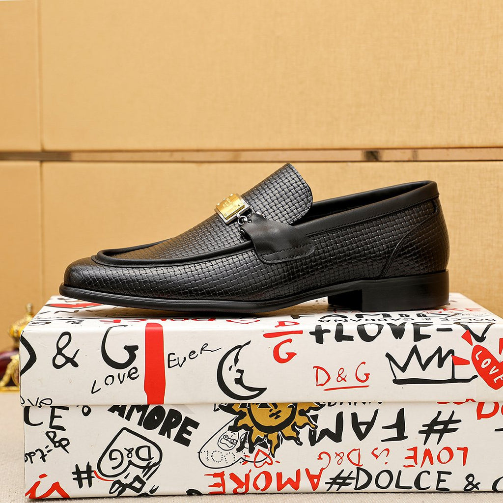 Dolce & Gabbana Black Embossed Buckle Loafers — detail