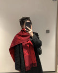 Red Fringed Scarf Shawl — hero