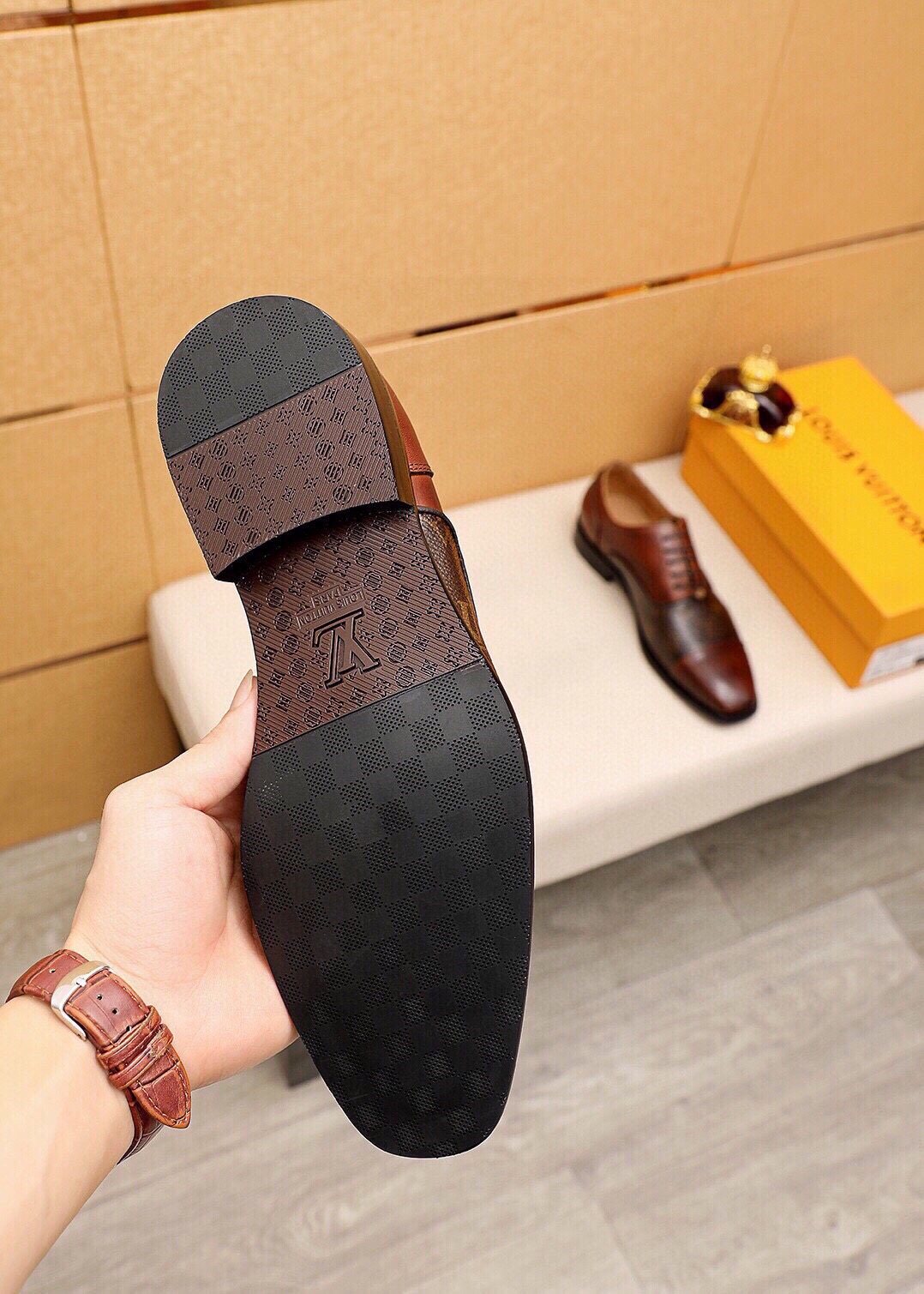 Louis Vuitton Patterned Panel Lace-Up Dress Shoes — detail