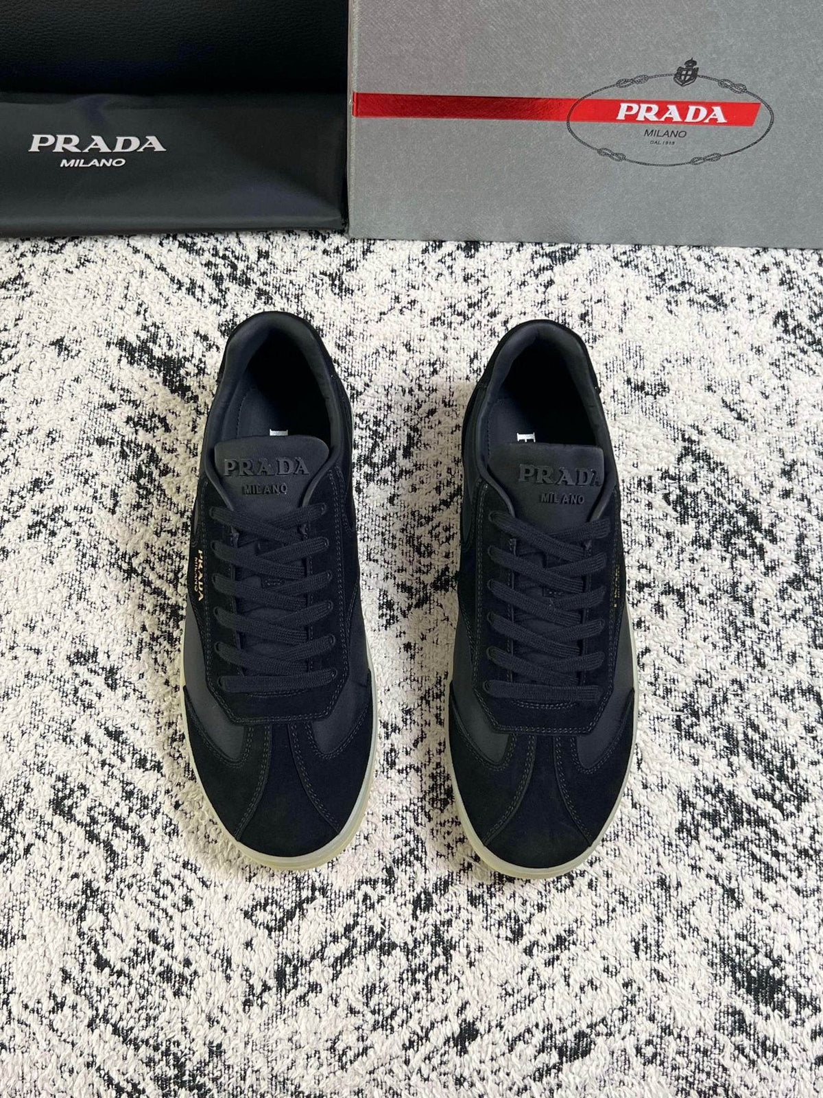 Prada Off-White Beige Low-Top Sneakers — front