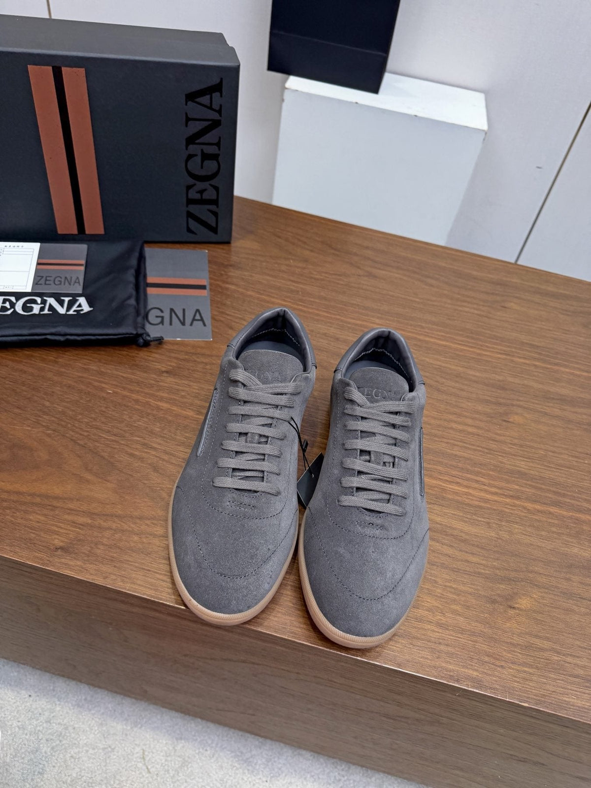 Zegna Suede Low-Top Sneakers — front