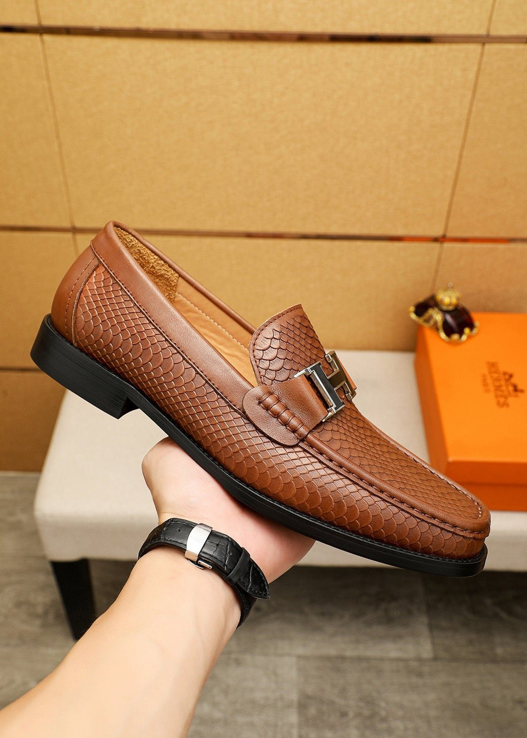 Hermès Textured Hardware Loafers — model