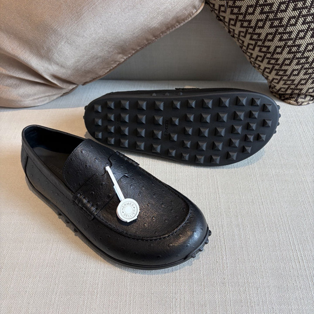 Hermès Textured Studded-Sole Loafers — back