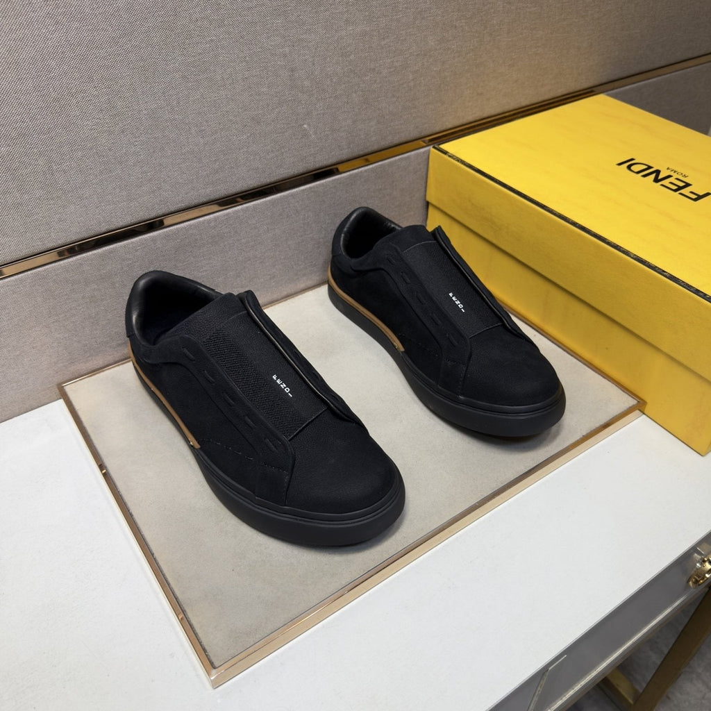 Fendi Brown-Gold Accent Slip-On Sneakers — front