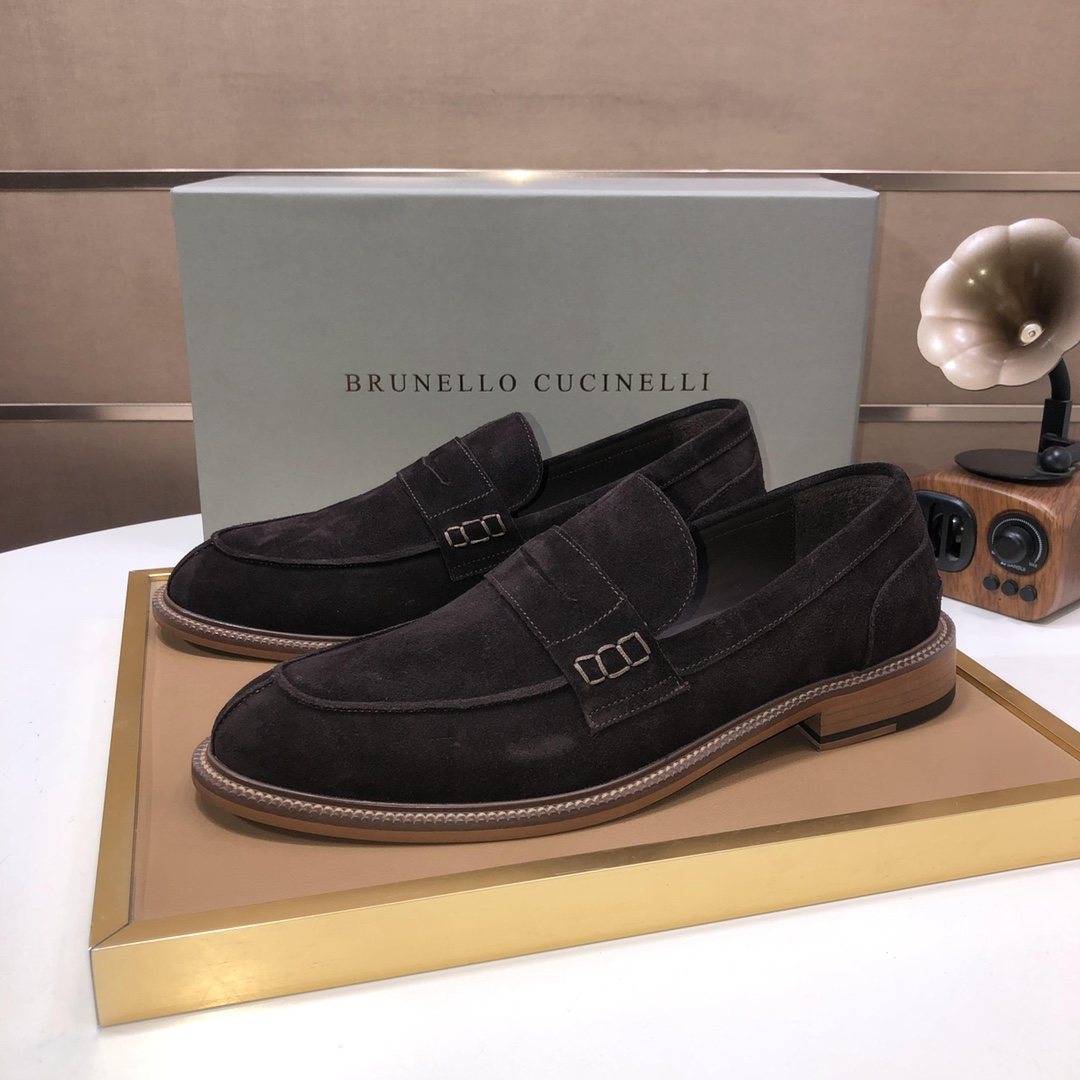 Brunello Cucinelli Suede Slip-On Loafers — front