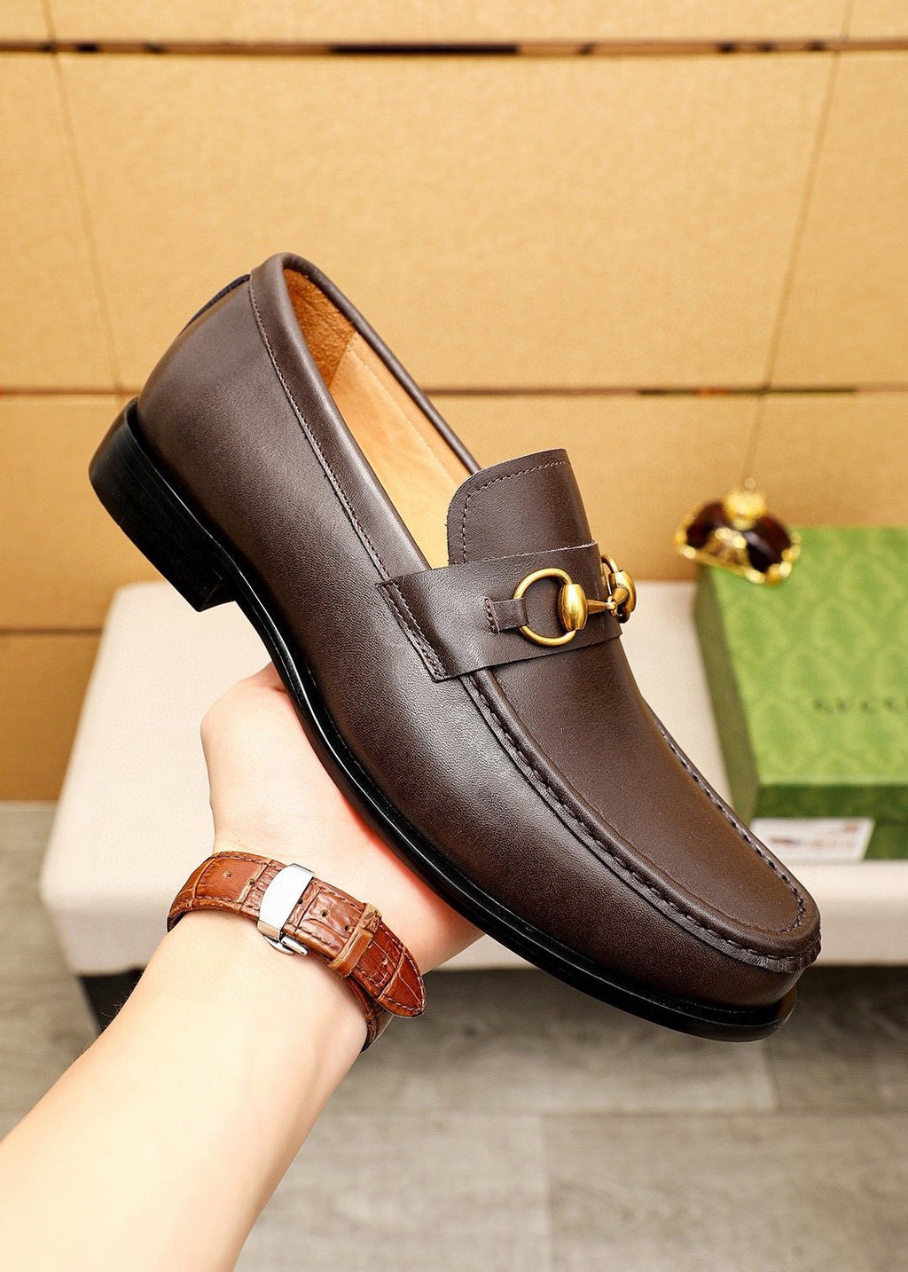GUCCI Leather Horsebit Loafers — detail