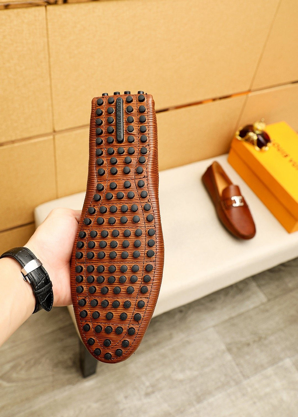 Louis Vuitton Brown Textured Driving Shoes — back